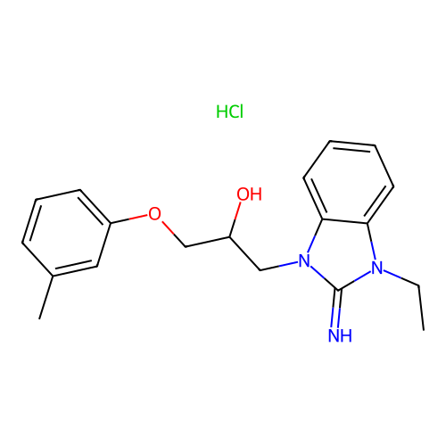 1-(3-ethyl-2-imino-2,3-dihydro-1H-benzo[d]imidazol-1-yl)-3-(m-tolyloxy)propan-2-ol hydrochloride structure