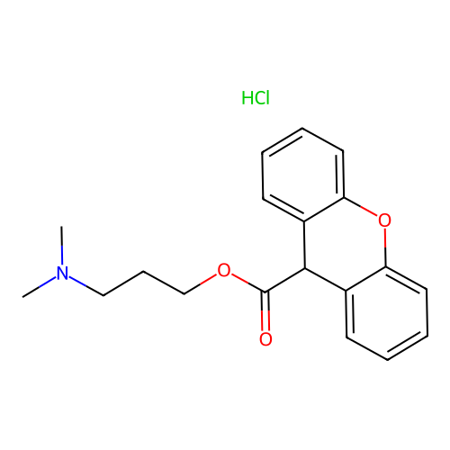 3-(dimethylamino)propyl 9H-xanthene-9-carboxylate hydrochloride structure
