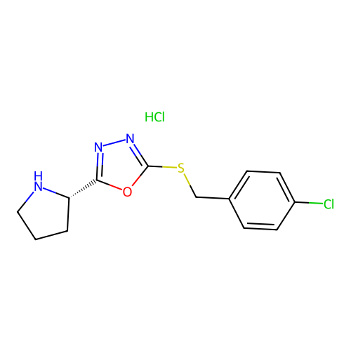 (S)-2-((4-chlorobenzyl)thio)-5-(pyrrolidin-2-yl)-1,3,4-oxadiazole hydrochloride structure