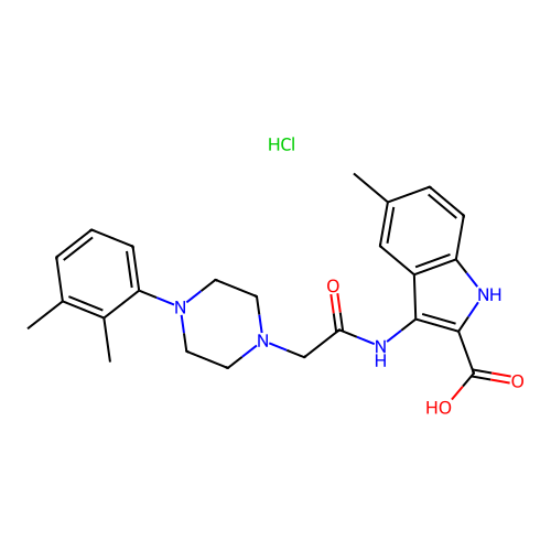 3-(2-(4-(2,3-dimethylphenyl)piperazin-1-yl)acetamido)-5-methyl-1H-indole-2-carboxylic acid hydrochloride structure