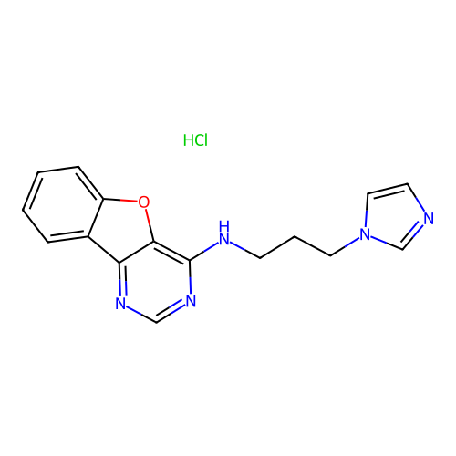 N-(3-(1H-imidazol-1-yl)propyl)benzofuro[3,2-d]pyrimidin-4-amine hydrochloride structure