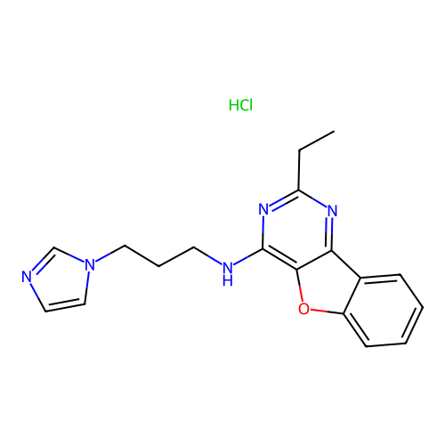 2-ethyl-N-(3-imidazol-1-ylpropyl)-[1]benzofuro[3,2-d]pyrimidin-4-amine hydrochloride structure