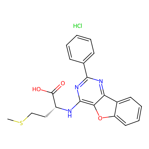 (2R)-4-methylsulfanyl-2-[(2-phenyl-[1]benzofuro[3,2-d]pyrimidin-4-yl)amino]butanoic acid hydrochloride structure