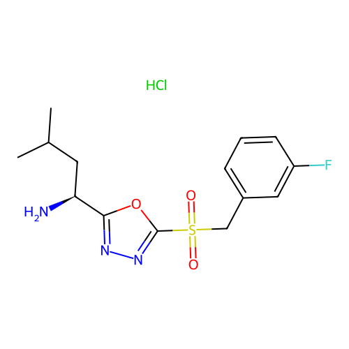 (S)-1-(5-((3-fluorobenzyl)sulfonyl)-1,3,4-oxadiazol-2-yl)-3-methylbutan-1-amine hydrochloride structure