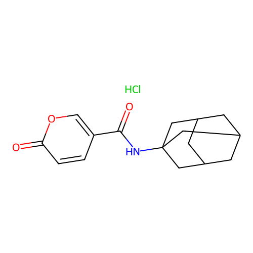 N-((3s,5s,7s)-adamantan-1-yl)-2-oxo-2H-pyran-5-carboxamide hydrochloride structure