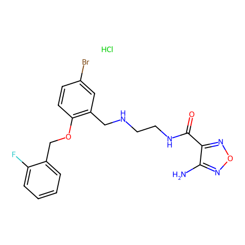 4-amino-N-(2-((5-bromo-2-((2-fluorobenzyl)oxy)benzyl)amino)ethyl)-1,2,5-oxadiazole-3-carboxamide hydrochloride structure
