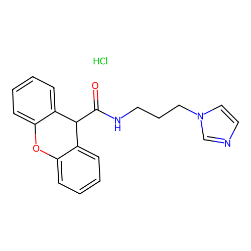 N-(3-(1H-imidazol-1-yl)propyl)-9H-xanthene-9-carboxamide hydrochloride structure