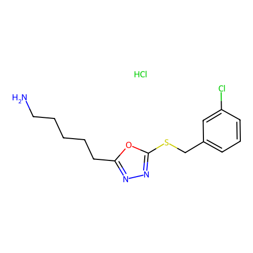 5-(5-((3-Chlorobenzyl)thio)-1,3,4-oxadiazol-2-yl)pentan-1-amine hydrochloride structure