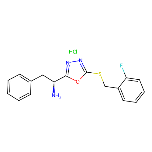 (S)-1-(5-((2-fluorobenzyl)thio)-1,3,4-oxadiazol-2-yl)-2-phenylethanamine hydrochloride structure
