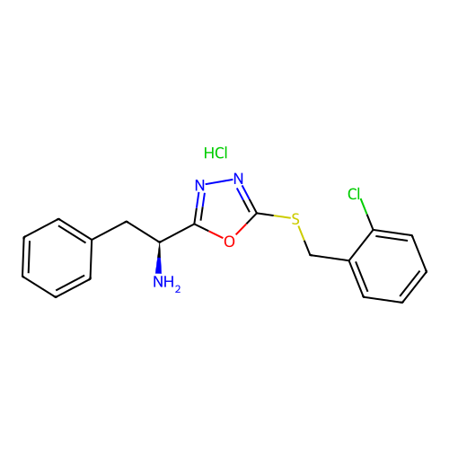 (S)-1-(5-((2-chlorobenzyl)thio)-1,3,4-oxadiazol-2-yl)-2-phenylethanamine hydrochloride structure