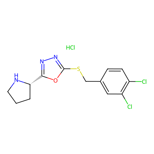 (S)-2-((3,4-dichlorobenzyl)thio)-5-(pyrrolidin-2-yl)-1,3,4-oxadiazole hydrochloride structure