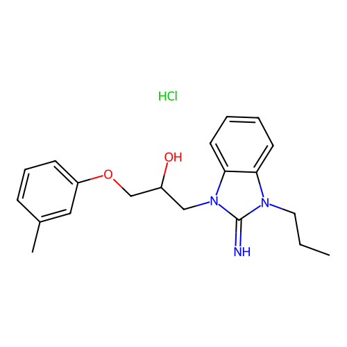 1-(2-imino-3-propyl-2,3-dihydro-1H-benzo[d]imidazol-1-yl)-3-(m-tolyloxy)propan-2-ol hydrochloride structure