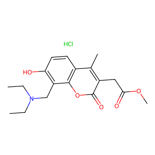 methyl 2-(8-((diethylamino)methyl)-7-hydroxy-4-methyl-2-oxo-2H-chromen-3-yl)acetate hydrochloride structure