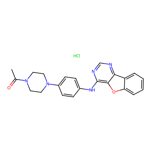 1-(4-(4-(benzofuro[3,2-d]pyrimidin-4-ylamino)phenyl)piperazin-1-yl)ethanone hydrochloride structure