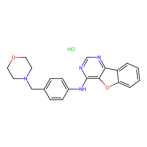 N-(4-(morpholinomethyl)phenyl)benzofuro[3,2-d]pyrimidin-4-amine hydrochloride structure
