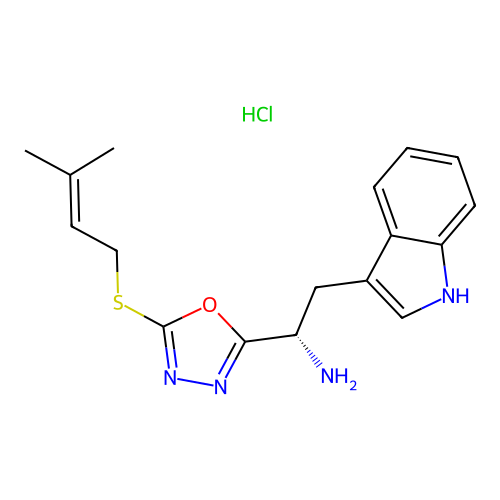 (S)-2-(1H-indol-3-yl)-1-(5-((3-methylbut-2-en-1-yl)thio)-1,3,4-oxadiazol-2-yl)ethanamine hydrochloride structure