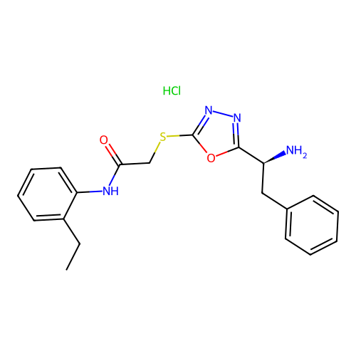 (S)-2-((5-(1-amino-2-phenylethyl)-1,3,4-oxadiazol-2-yl)thio)-N-(2-ethylphenyl)acetamide hydrochloride structure
