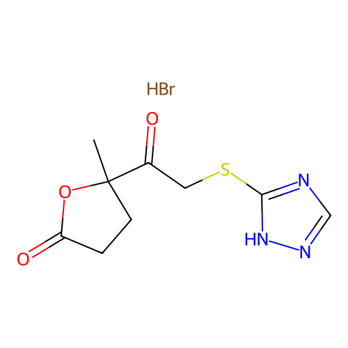 5-(2-((4H-1,2,4-triazol-3-yl)thio)acetyl)-5-methyldihydrofuran-2(3H)-one hydrobromide structure