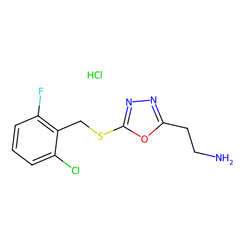 2-(5-((2-chloro-6-fluorobenzyl)thio)-1,3,4-oxadiazol-2-yl)ethanamine hydrochloride structure