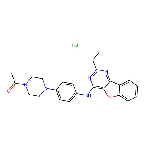 1-(4-(4-((2-ethylbenzofuro[3,2-d]pyrimidin-4-yl)amino)phenyl)piperazin-1-yl)ethanone hydrochloride structure