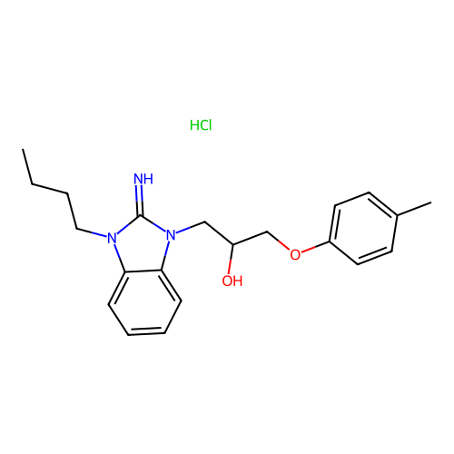 1-(3-butyl-2-imino-2,3-dihydro-1H-benzo[d]imidazol-1-yl)-3-(p-tolyloxy)propan-2-ol hydrochloride structure