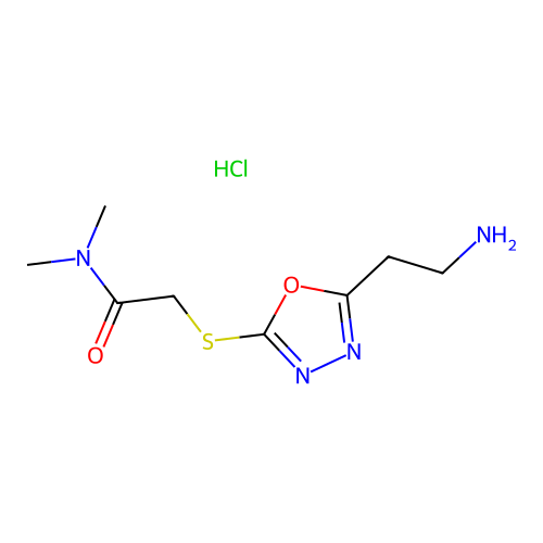 2-((5-(2-aminoethyl)-1,3,4-oxadiazol-2-yl)thio)-N,N-dimethylacetamide hydrochloride structure