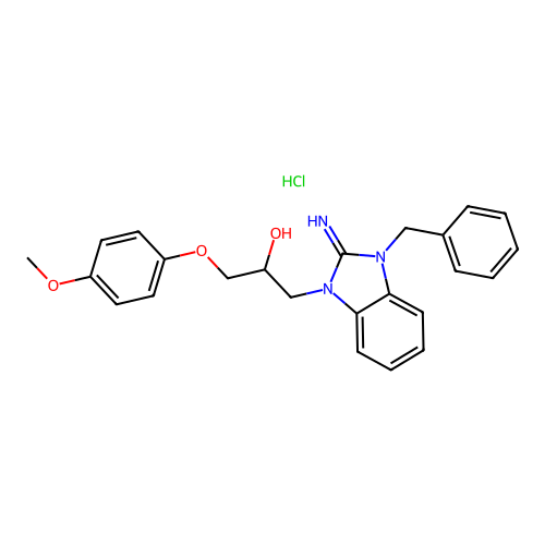 1-(3-benzyl-2-imino-2,3-dihydro-1H-benzo[d]imidazol-1-yl)-3-(4-methoxyphenoxy)propan-2-ol hydrochloride structure