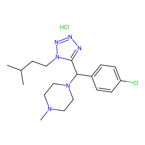 1-{(4-Chloro-phenyl)-[1-(3-methyl-butyl)-1H-tetrazol-5-yl]-methyl}-4-methyl-piperazine structure