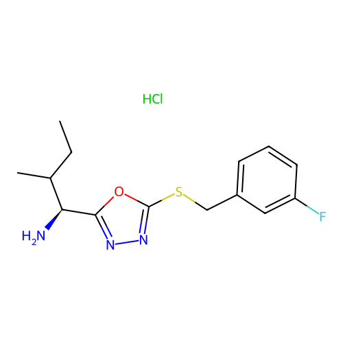 (1S,2R)-1-(5-((3-fluorobenzyl)thio)-1,3,4-oxadiazol-2-yl)-2-methylbutan-1-amine hydrochloride structure