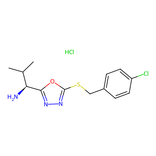 (S)-1-(5-((4-chlorobenzyl)thio)-1,3,4-oxadiazol-2-yl)-2-methylpropan-1-amine hydrochloride structure