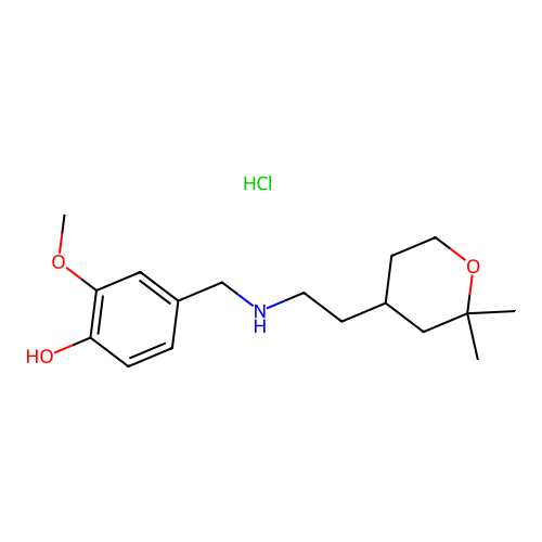 4-{[2-(2,2-Dimethyl-tetrahydro-pyran-4-yl)-ethylamino]-methyl}-2-methoxy-phenol structure