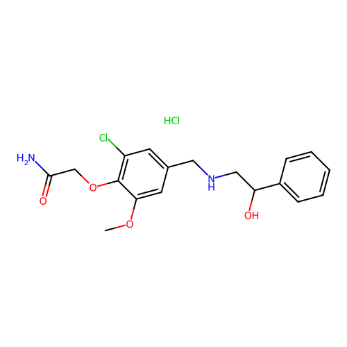 2-(2-chloro-4-(((2-hydroxy-2-phenylethyl)amino)methyl)-6-methoxyphenoxy)acetamide hydrochloride structure