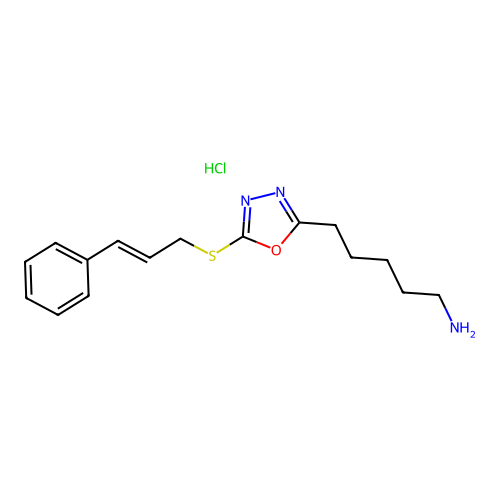 (E)-5-(5-(cinnamylthio)-1,3,4-oxadiazol-2-yl)pentan-1-amine hydrochloride structure