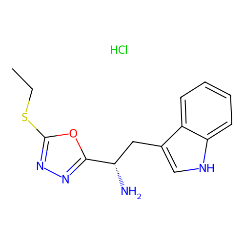 (S)-1-(5-(ethylthio)-1,3,4-oxadiazol-2-yl)-2-(1H-indol-3-yl)ethanamine hydrochloride structure