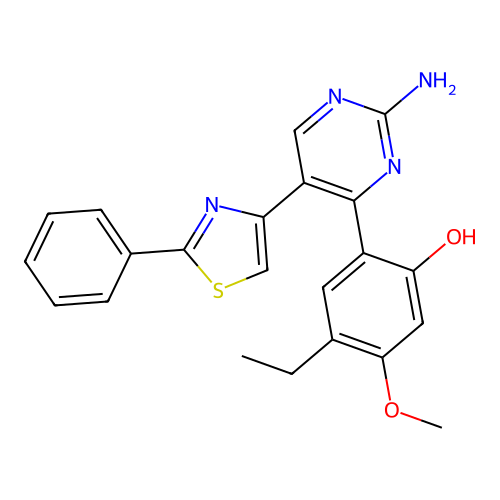 2-[2-Amino-5-(2-phenyl-1,3-thiazol-4-yl)pyrimidin-4-yl]-4-ethyl-5-methoxyphenol structure