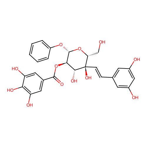3,4',5-Trihydroxystilbene-4'-O-(2''-O-galloyl)glucopyranoside structure