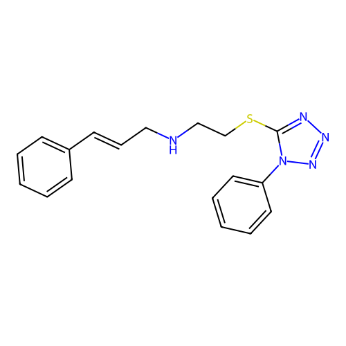 (E)-3-phenyl-N-[2-(1-phenyltetrazol-5-yl)sulfanylethyl]prop-2-en-1-amine structure