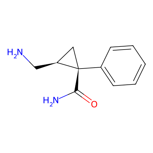 cis-(1R,2S)-2-(aminomethyl)-1-phenylcyclopropane-1-carboxamide structure