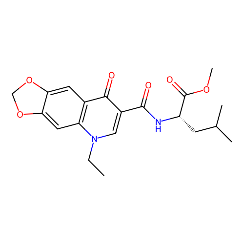 (S)-methyl 2-(5-ethyl-8-oxo-5,8-dihydro-[1,3]dioxolo[4,5-g]quinoline-7-carboxamido)-4-methylpentanoate structure