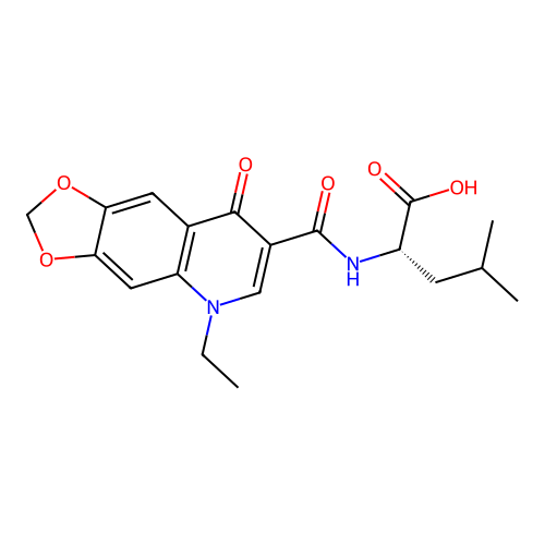 L-Leucine,N-[(5-ethyl-5,8-dihydro-8-oxo-1,3-dioxolo[4,5-g]quinolin-7-yl)carbonyl]- structure