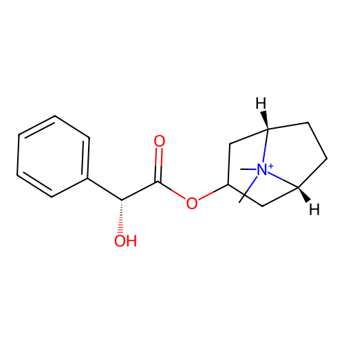 (1R,3R,5S)-3-{[(2R)-2-hydroxy-2-phenylacetyl]oxy}-8,8-dimethyl-8-azabicyclo[3.2.1]octan-8-ium structure