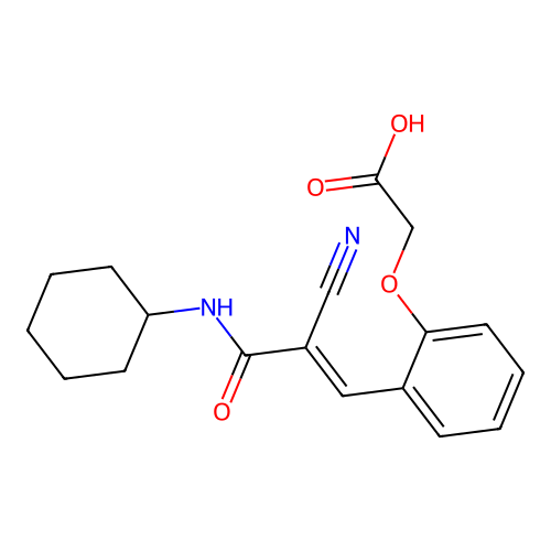 2-{2-[2-Cyano-2-(cyclohexylcarbamoyl)eth-1-en-1-yl]phenoxy}acetic acid structure