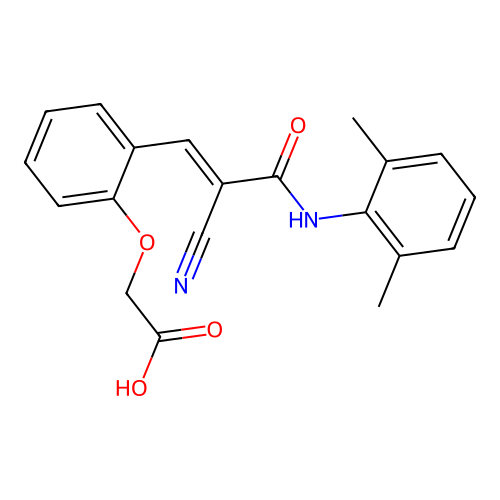 2-(2-{2-Cyano-2-[(2,6-dimethylphenyl)carbamoyl]eth-1-en-1-yl}phenoxy)acetic acid structure