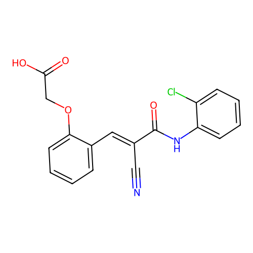 2-[2-[(E)-3-(2-chloroanilino)-2-cyano-3-oxoprop-1-enyl]phenoxy]acetic acid structure