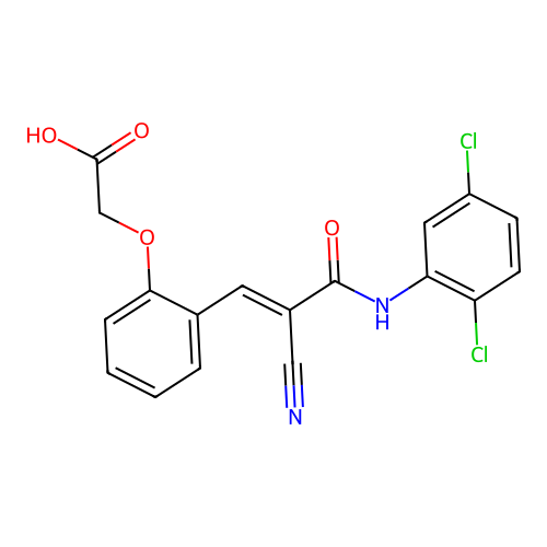 2-[2-[(E)-2-cyano-3-(2,5-dichloroanilino)-3-oxoprop-1-enyl]phenoxy]acetic acid structure
