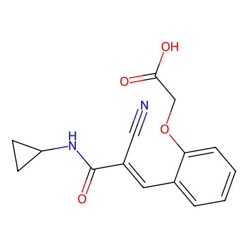 2-[2-[(E)-2-cyano-3-(cyclopropylamino)-3-oxoprop-1-enyl]phenoxy]acetic acid structure