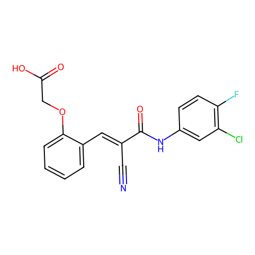 2-[2-[(E)-3-(3-chloro-4-fluoroanilino)-2-cyano-3-oxoprop-1-enyl]phenoxy]acetic acid structure