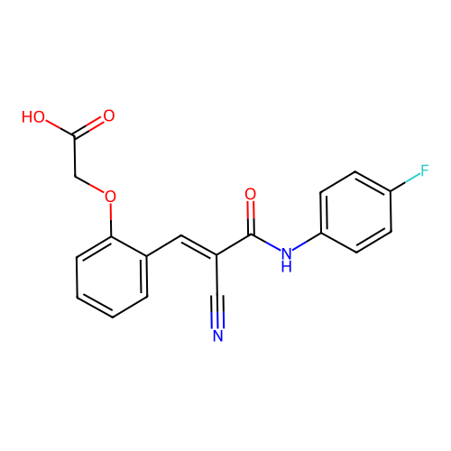 2-[2-[(E)-2-cyano-3-(4-fluoroanilino)-3-oxoprop-1-enyl]phenoxy]acetic acid structure