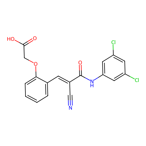 2-[2-[(E)-2-cyano-3-(3,5-dichloroanilino)-3-oxoprop-1-enyl]phenoxy]acetic acid structure