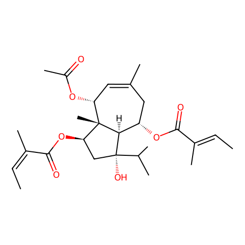 2-Butenoic acid, 2-methyl-, 8-(acetyloxy)-1,2,3,3a,4,5,8,8a-octahydro-3-hydroxy-6,8a-dimethyl-3-(1-methylethyl)-1,4-azulenediyl ester, (1R-(1a(Z),3a,3abeta,4b(Z),8b,8aalpha))- structure